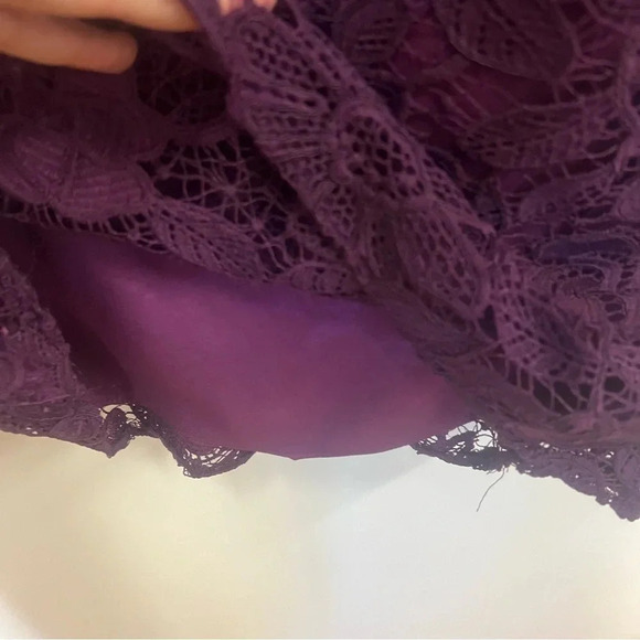 Monique Lhuillier Long Sleeve Lace Metallic Shimmer Sheath Mini Dress Purple 10 - Picture 7 of 12